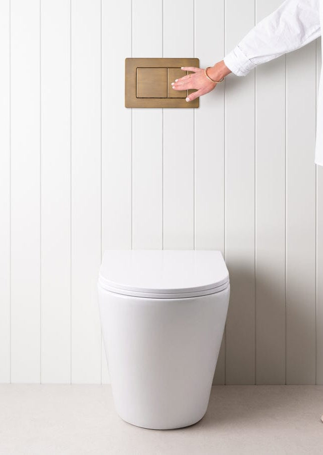 TileCloud TOILETS Angled In-Wall Toilet With Rectangle Antique Brass Buttons