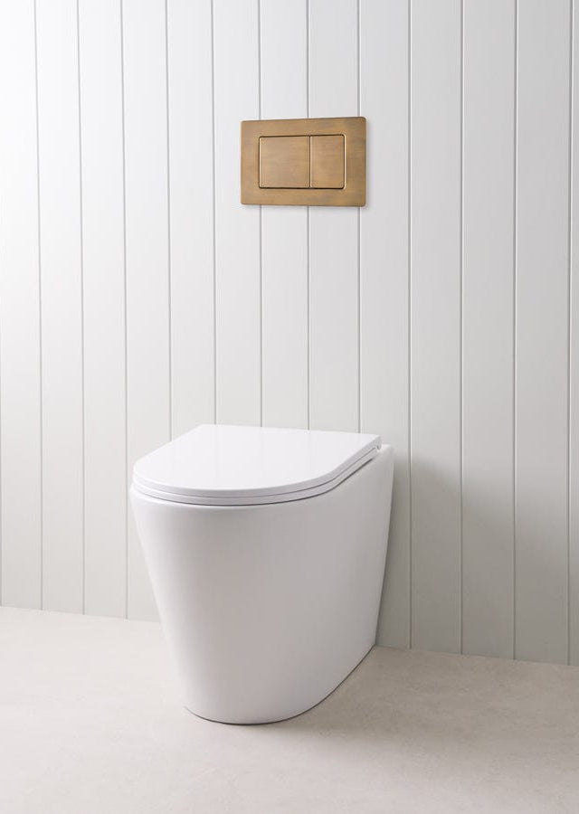 TileCloud TOILETS Angled In-Wall Toilet With Rectangle Antique Brass Buttons