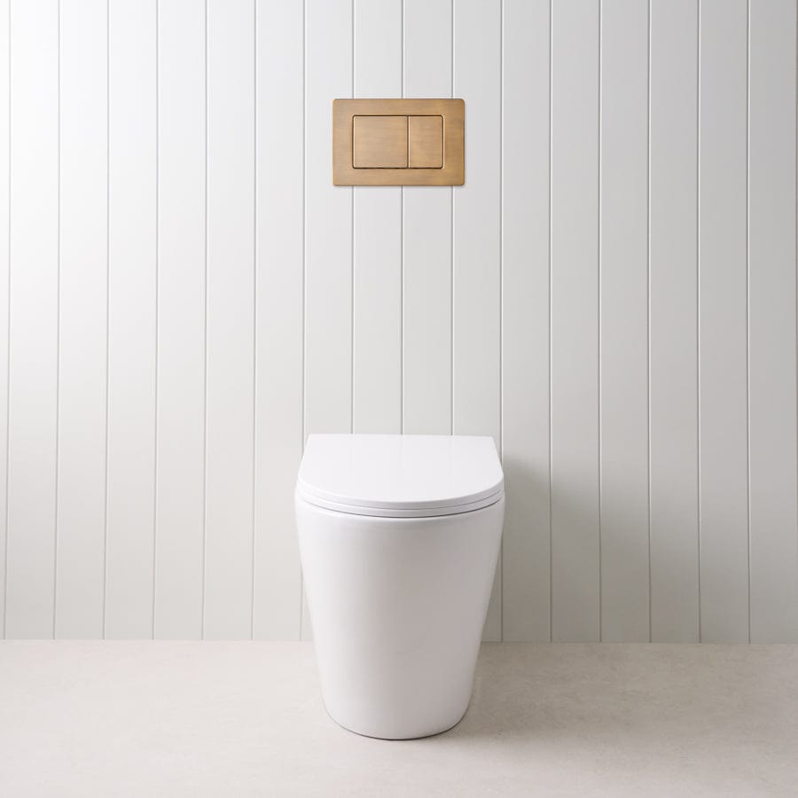 TileCloud TOILETS Angled In-Wall Toilet With Rectangle Antique Brass Buttons