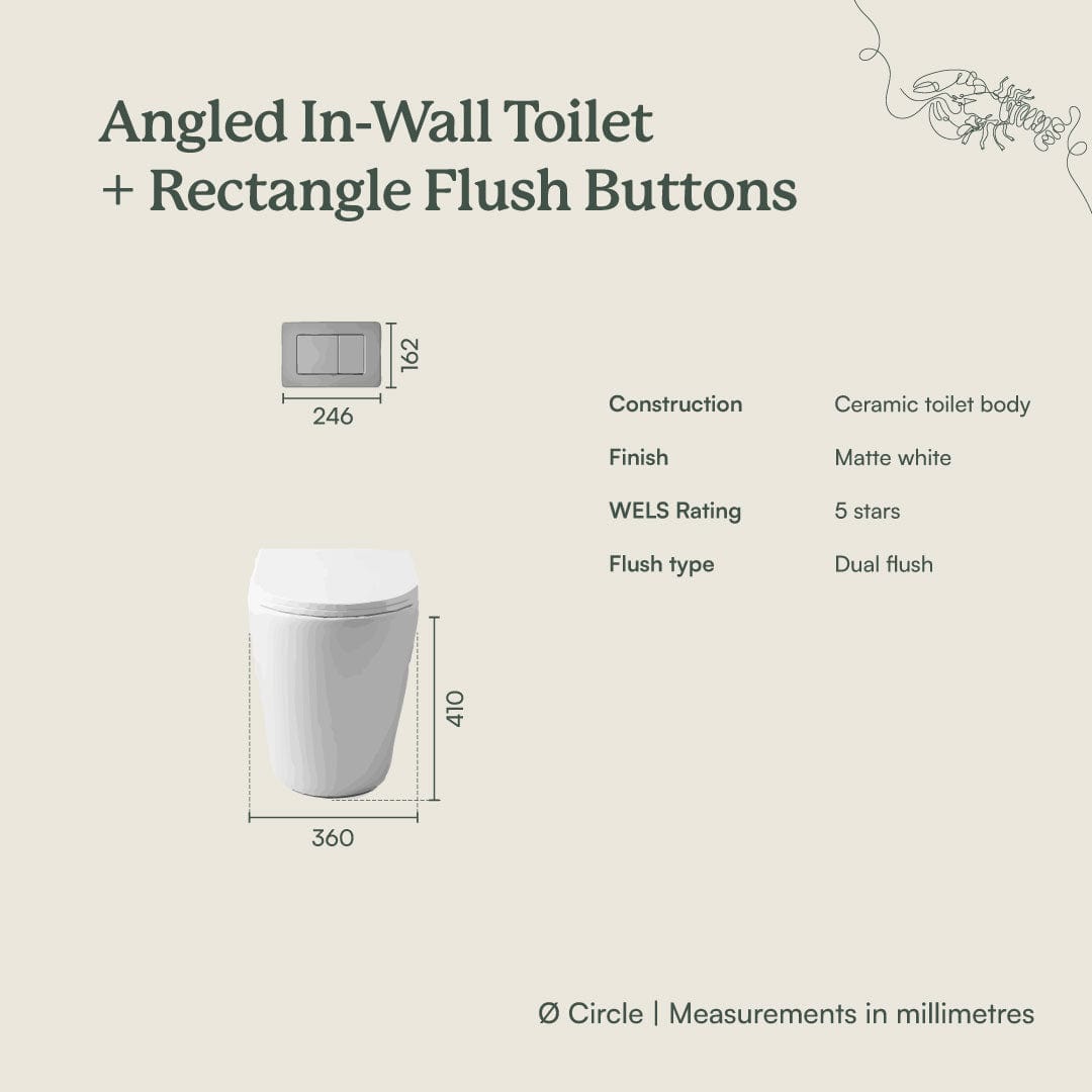 TileCloud TOILETS Angled In-Wall Toilet With Rectangle Antique Brass Buttons