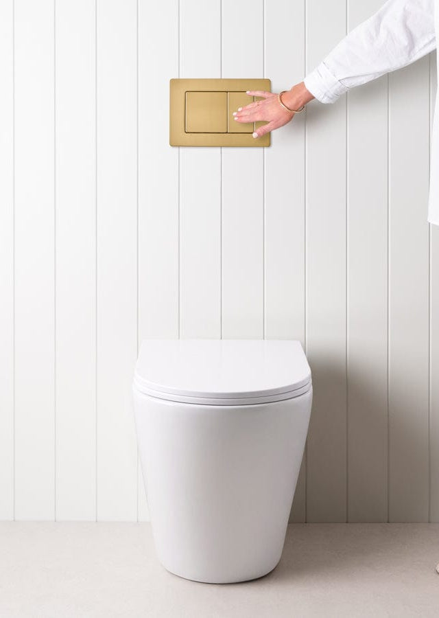 TileCloud TOILETS Angled In-Wall Toilet With Rectangle Brushed Brass Buttons