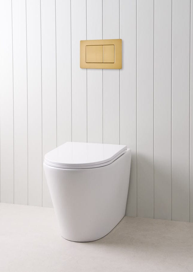 TileCloud TOILETS Angled In-Wall Toilet With Rectangle Brushed Brass Buttons