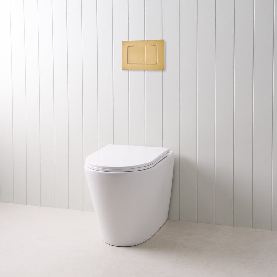 TileCloud TOILETS Angled In-Wall Toilet With Rectangle Brushed Brass Buttons