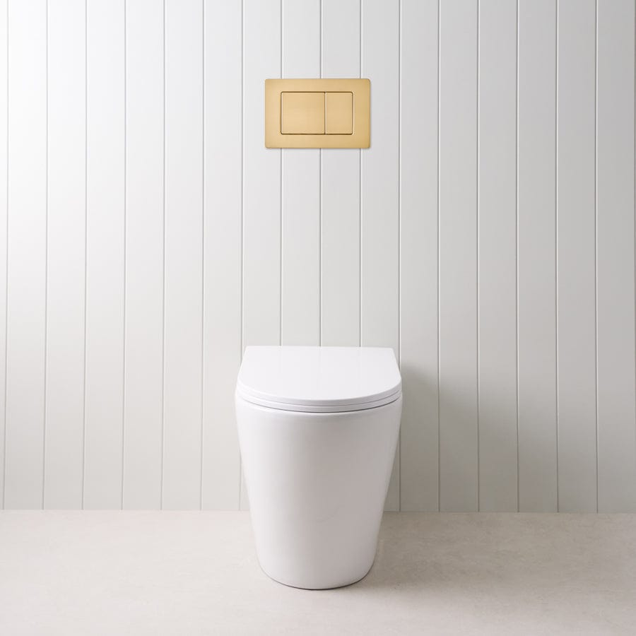 TileCloud TOILETS Angled In-Wall Toilet With Rectangle Brushed Brass Buttons