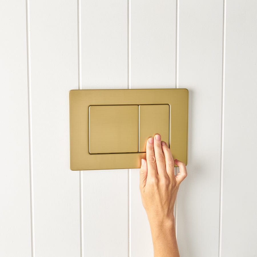 TileCloud TOILETS Angled In-Wall Toilet With Rectangle Brushed Brass Buttons