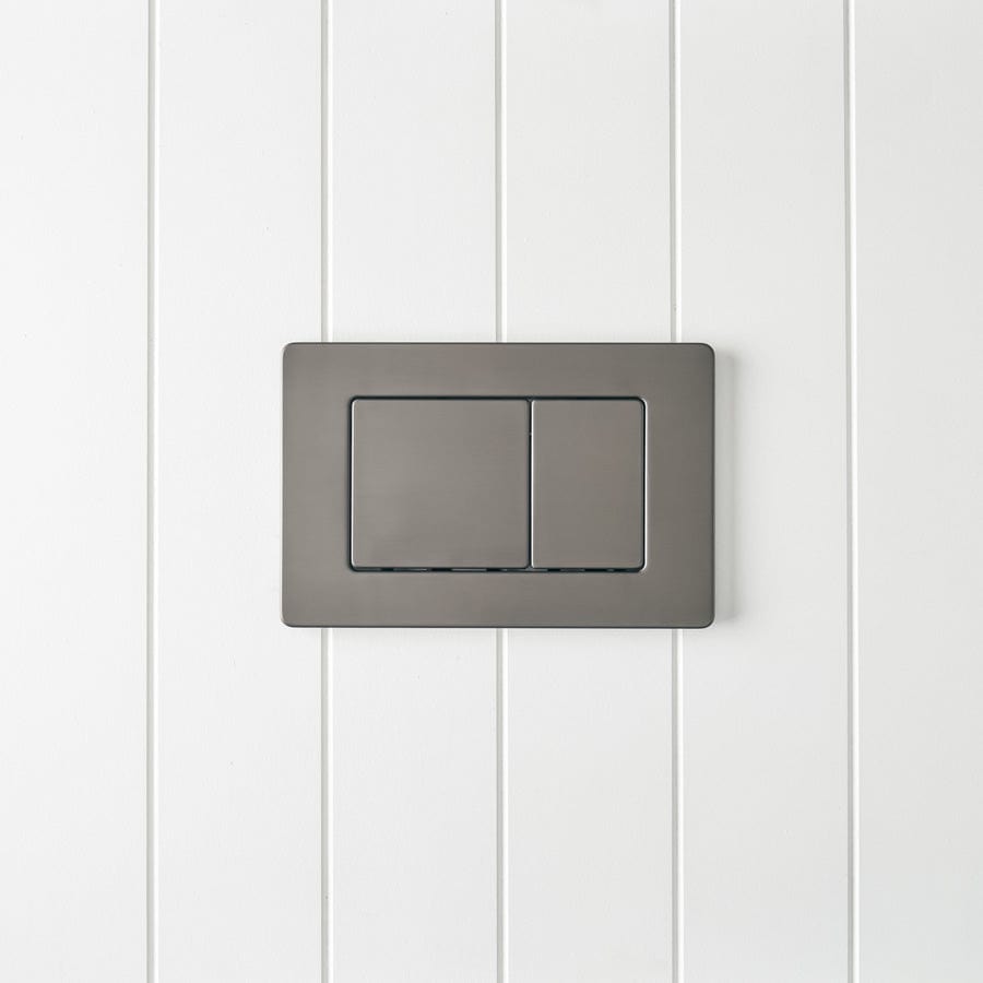 TileCloud TOILETS Angled In-Wall Toilet With Rectangle Gunmetal Buttons