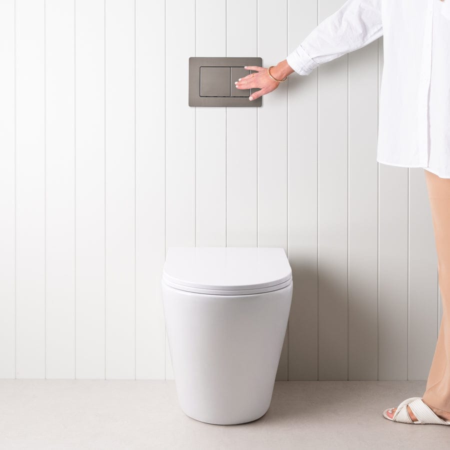 TileCloud TOILETS Angled In-Wall Toilet With Rectangle Gunmetal Buttons