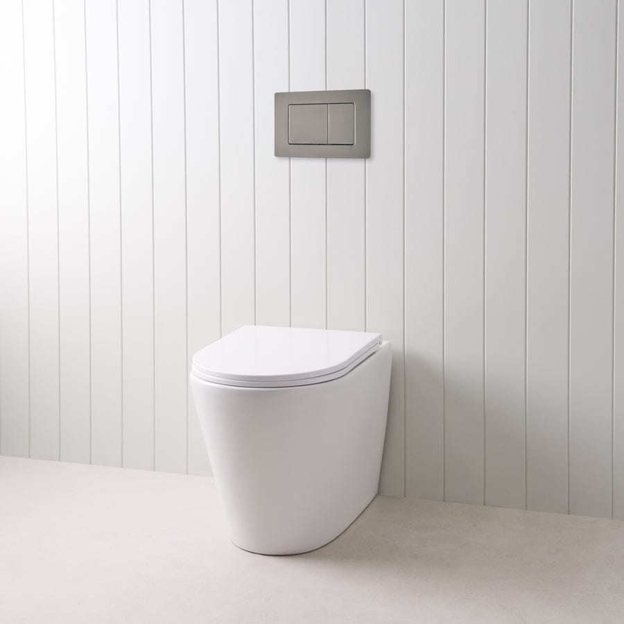 TileCloud TOILETS Angled In-Wall Toilet With Rectangle Gunmetal Buttons