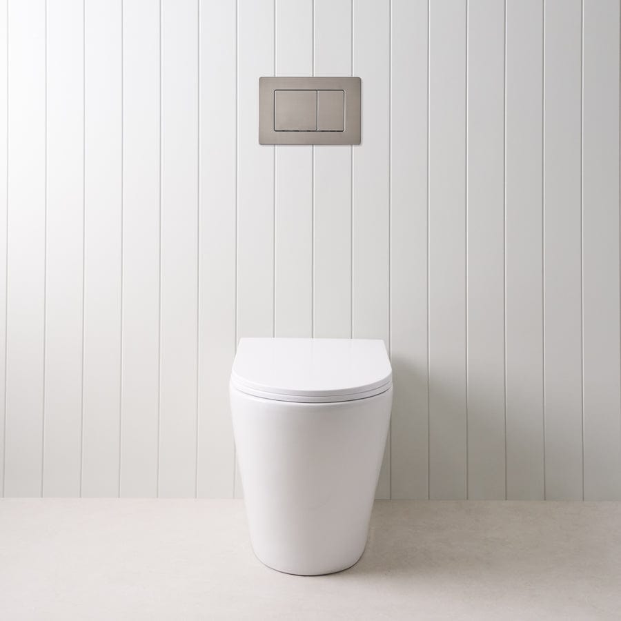 TileCloud TOILETS Angled In-Wall Toilet With Rectangle Gunmetal Buttons