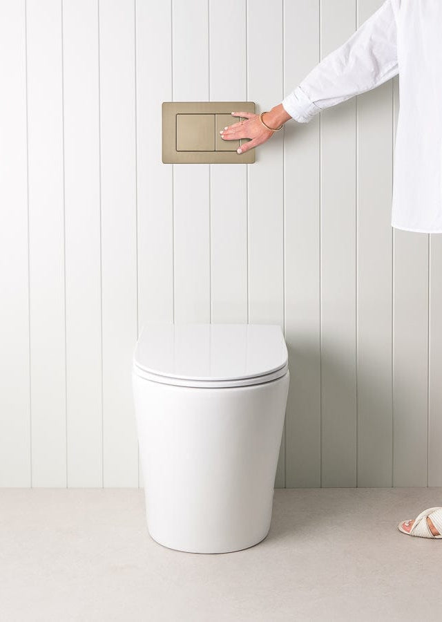 TileCloud TOILETS Angled In-Wall Toilet With Rectangle Warm Brushed Nickel Buttons