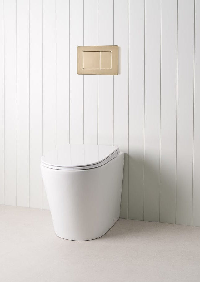 TileCloud TOILETS Angled In-Wall Toilet With Rectangle Warm Brushed Nickel Buttons