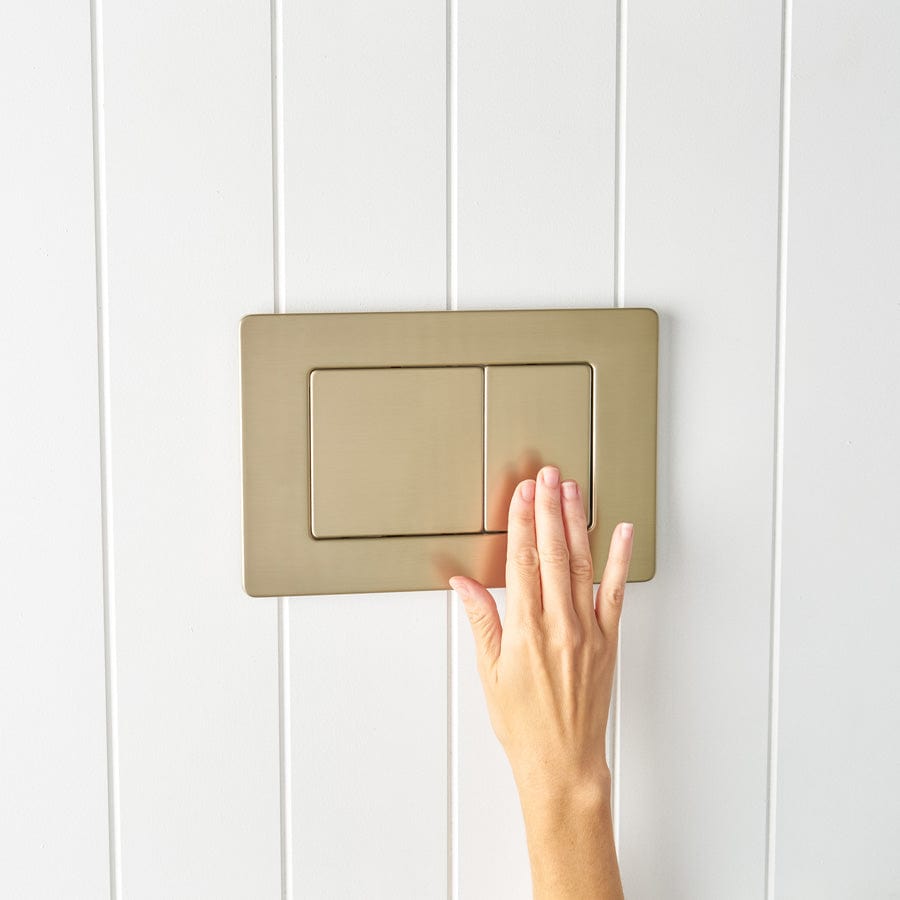 TileCloud TOILETS Angled In-Wall Toilet With Rectangle Warm Brushed Nickel Buttons