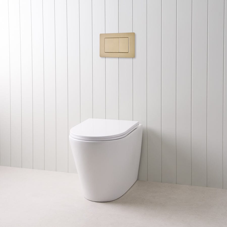 TileCloud TOILETS Angled In-Wall Toilet With Rectangle Warm Brushed Nickel Buttons