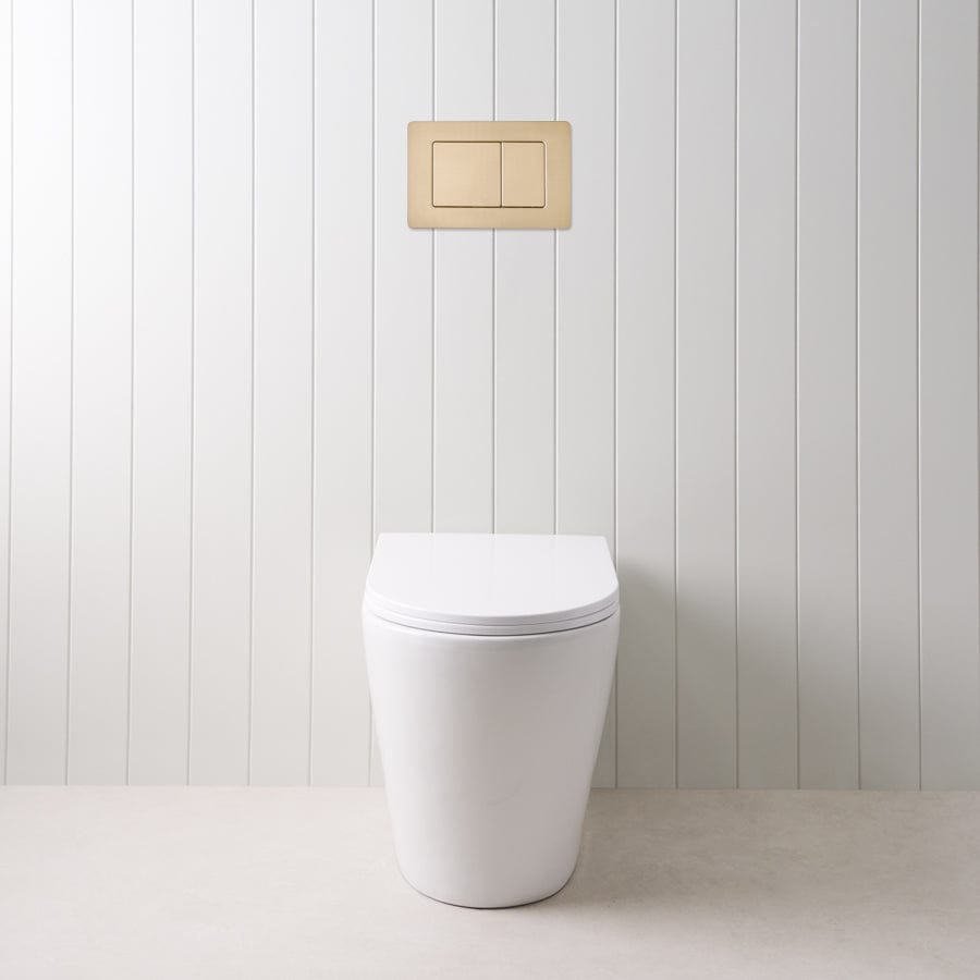 TileCloud TOILETS Angled In-Wall Toilet With Rectangle Warm Brushed Nickel Buttons