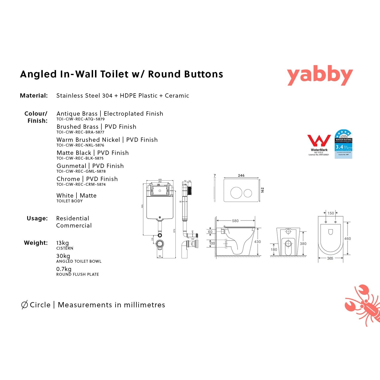 TileCloud TOILETS Angled In-Wall Toilet With Round Antique Brass Buttons