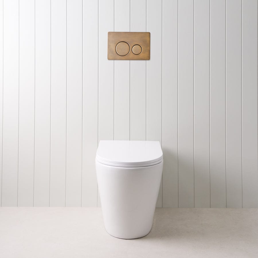 TileCloud TOILETS Angled In-Wall Toilet With Round Antique Brass Buttons