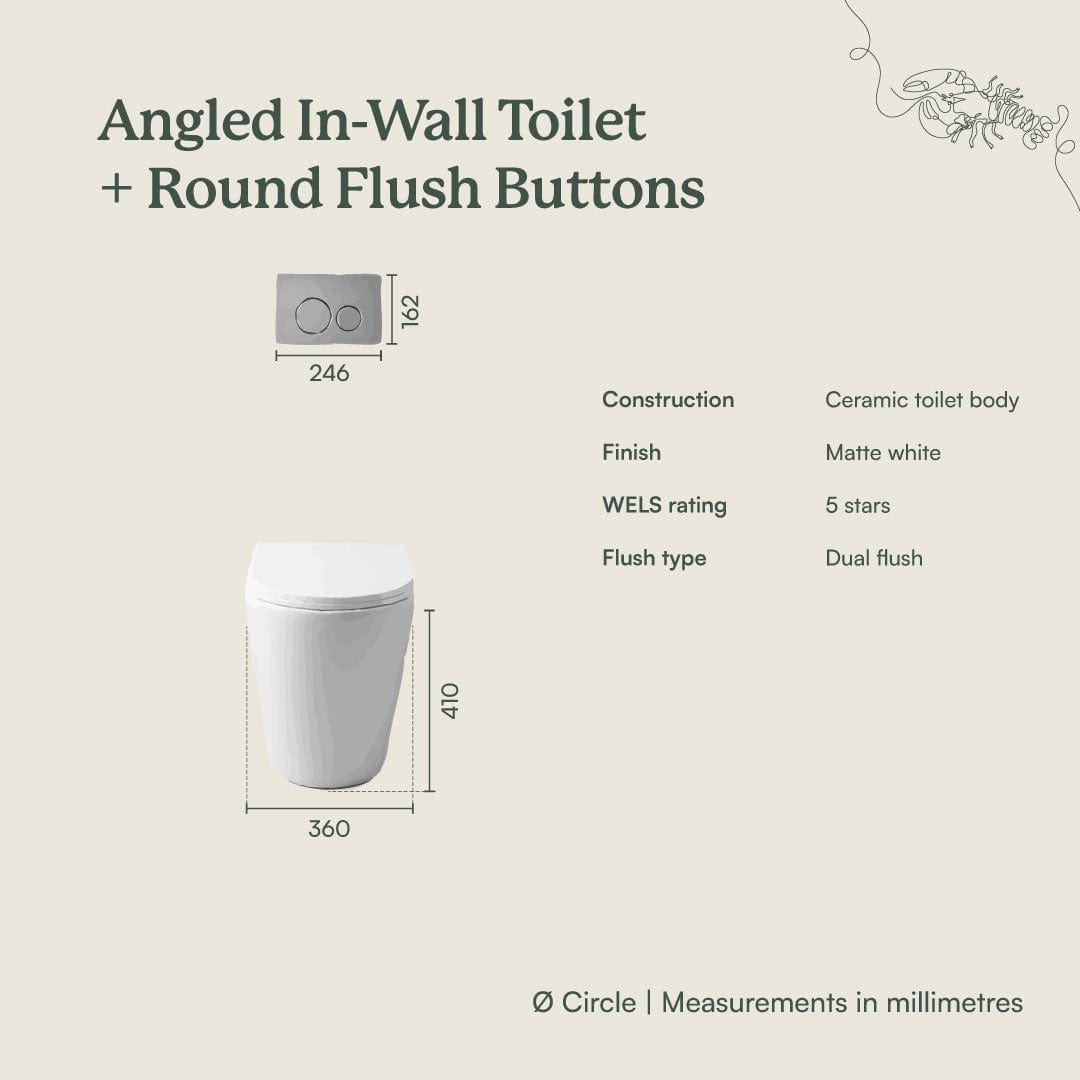 TileCloud TOILETS Angled In-Wall Toilet With Round Antique Brass Buttons