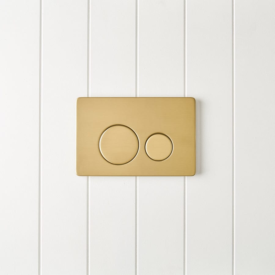 TileCloud TOILETS Angled In-Wall Toilet With Round Brushed Brass Buttons