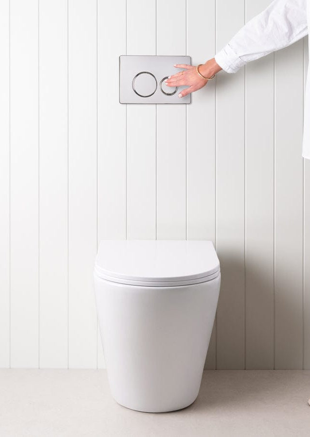 TileCloud TOILETS Angled In-Wall Toilet With Round Chrome Buttons