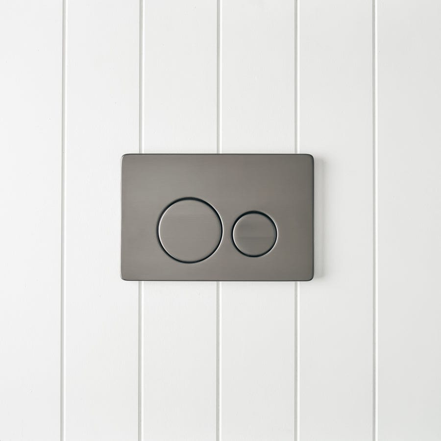 TileCloud TOILETS Angled In-Wall Toilet With Round Gunmetal Buttons