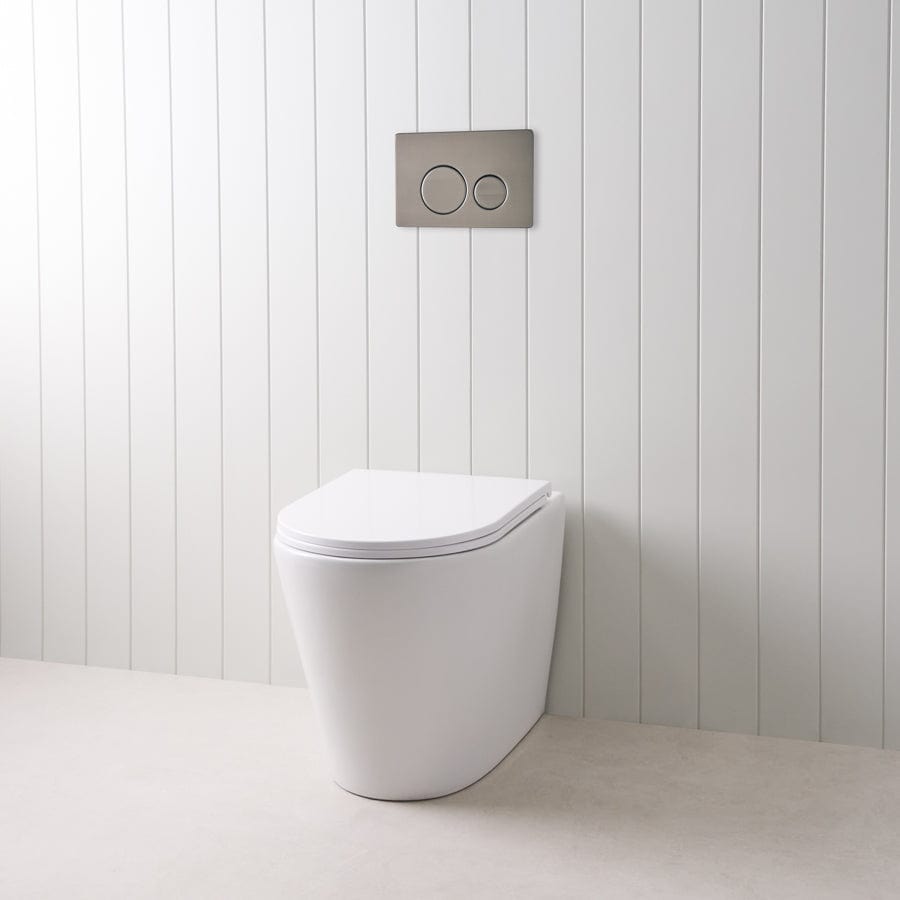 TileCloud TOILETS Angled In-Wall Toilet With Round Gunmetal Buttons