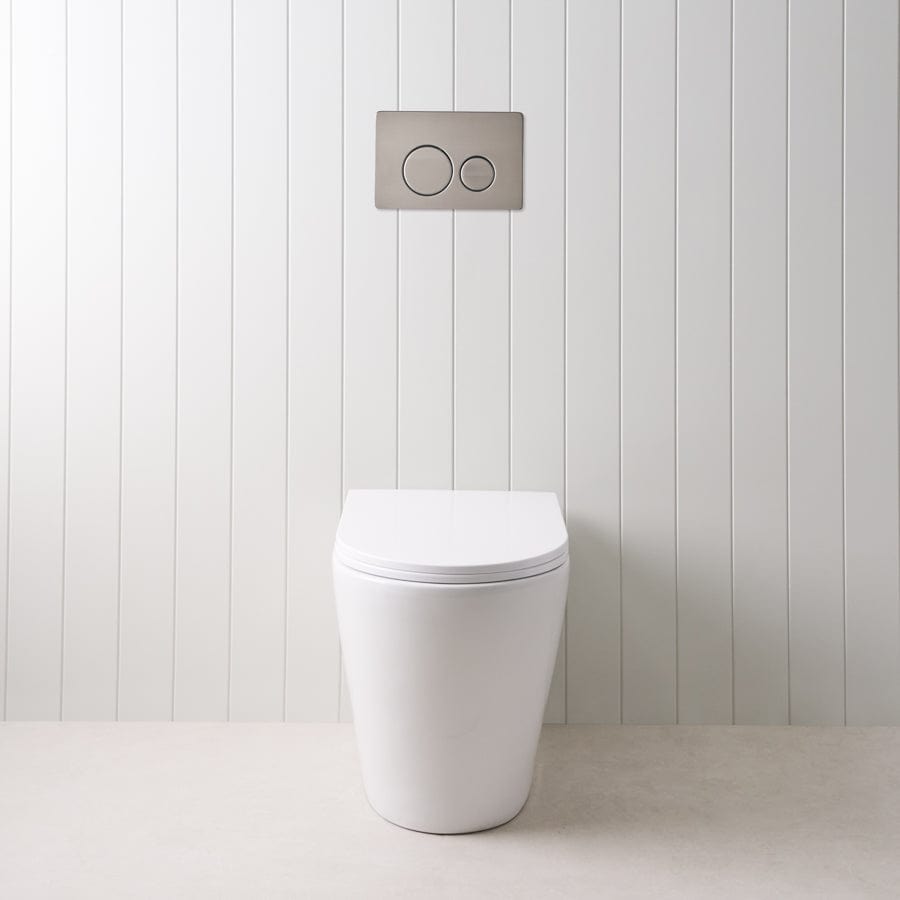 TileCloud TOILETS Angled In-Wall Toilet With Round Gunmetal Buttons