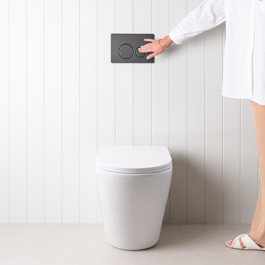 TileCloud TOILETS Angled In-Wall Toilet With Round Matte Black Buttons