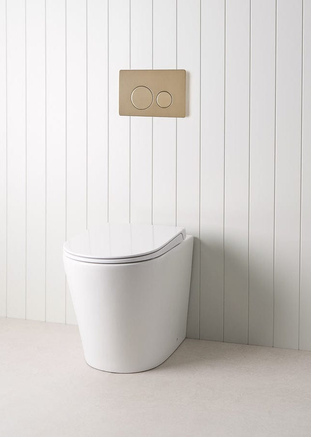 TileCloud TOILETS Angled In-Wall Toilet With Round Warm Brushed Nickel Buttons