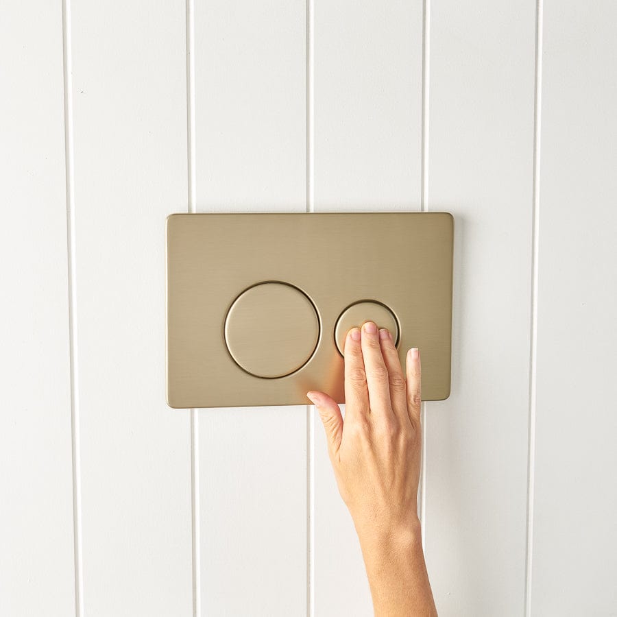 TileCloud TOILETS Angled In-Wall Toilet With Round Warm Brushed Nickel Buttons