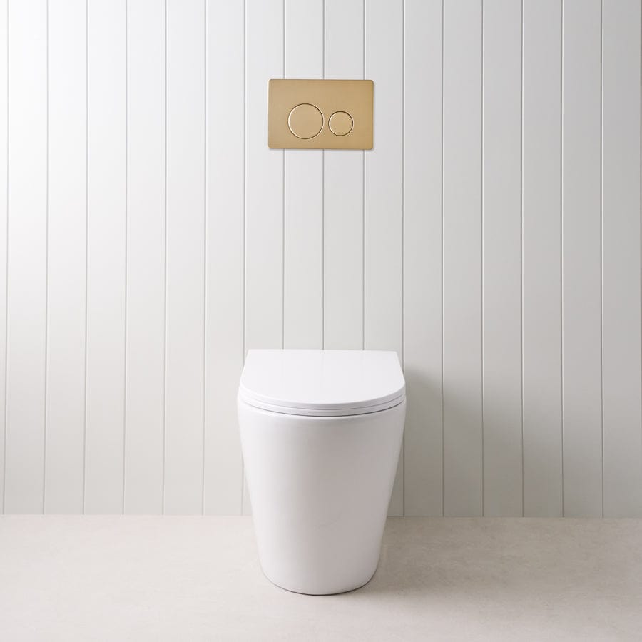 TileCloud TOILETS Angled In-Wall Toilet With Round Warm Brushed Nickel Buttons