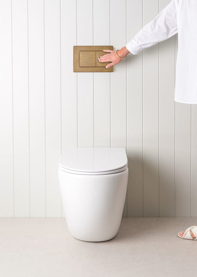 TileCloud TOILETS Curved In-Wall Toilet With Rectangle Antique Brass Buttons