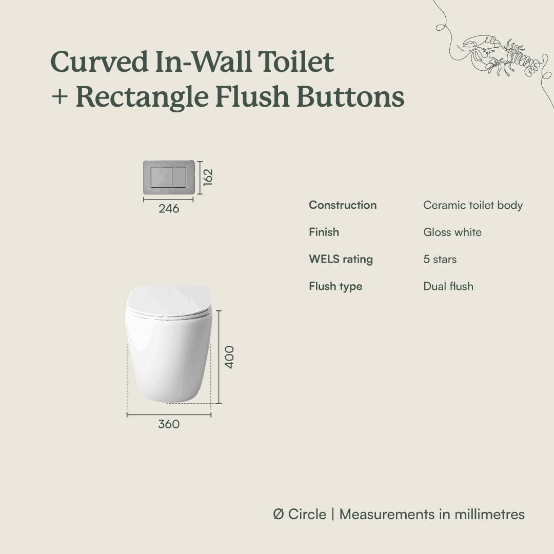 TileCloud TOILETS Curved In-Wall Toilet With Rectangle Antique Brass Buttons