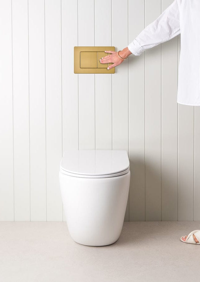 TileCloud TOILETS Curved In-Wall Toilet With Rectangle Brushed Brass Buttons