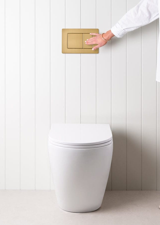 TileCloud TOILETS Curved In-Wall Toilet With Rectangle Brushed Brass Buttons