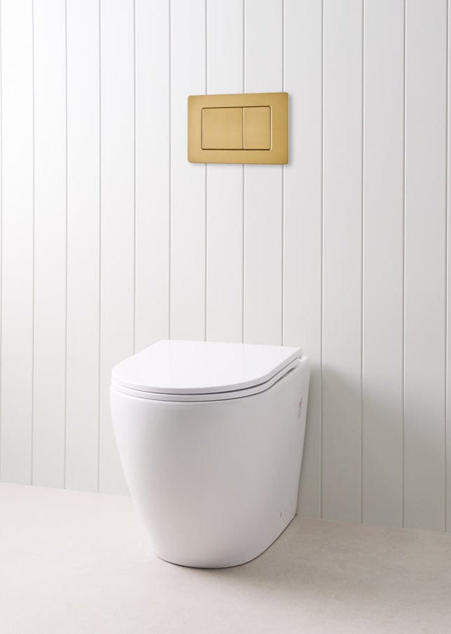 TileCloud TOILETS Curved In-Wall Toilet With Rectangle Brushed Brass Buttons