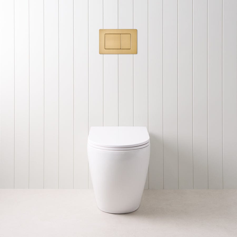 TileCloud TOILETS Curved In-Wall Toilet With Rectangle Brushed Brass Buttons