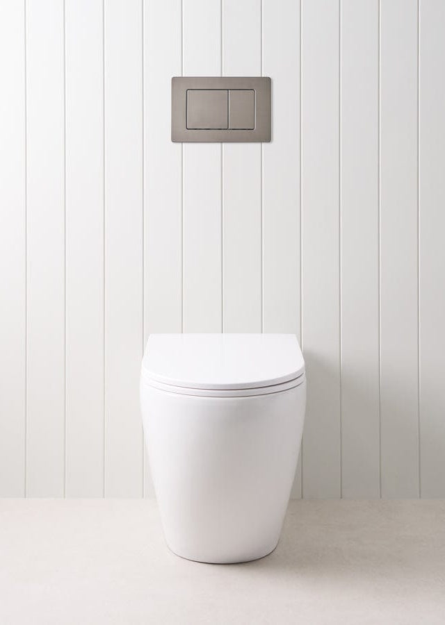 TileCloud TOILETS Curved In-Wall Toilet With Rectangle Gunmetal Buttons