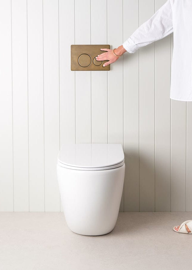 TileCloud TOILETS Curved In-Wall Toilet With Round Antique Brass Buttons