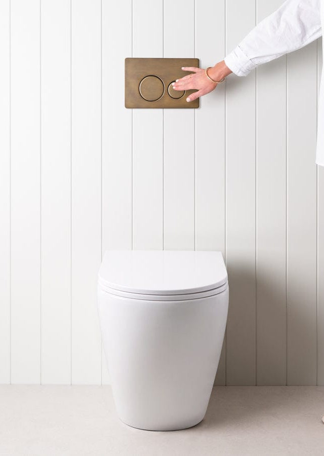 TileCloud TOILETS Curved In-Wall Toilet With Round Antique Brass Buttons