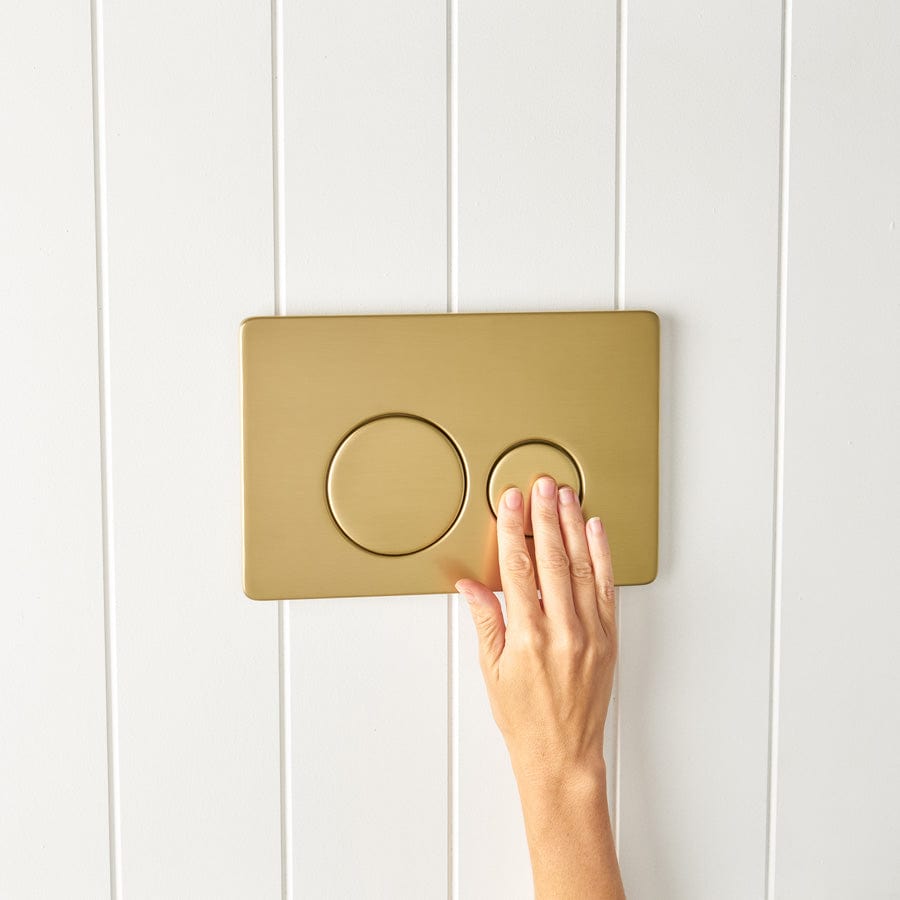 TileCloud TOILETS Curved In-Wall Toilet With Round Brushed Brass Buttons