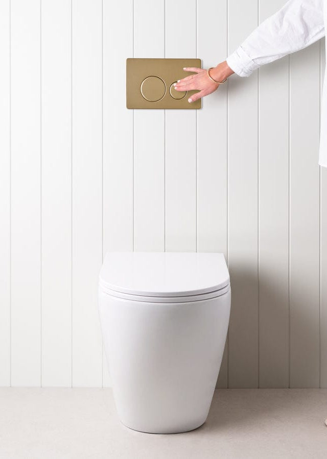 TileCloud TOILETS Curved In-Wall Toilet With Round Brushed Brass Buttons