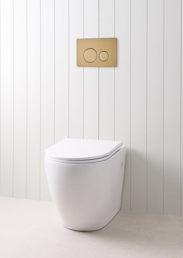 TileCloud TOILETS Curved In-Wall Toilet With Round Brushed Brass Buttons