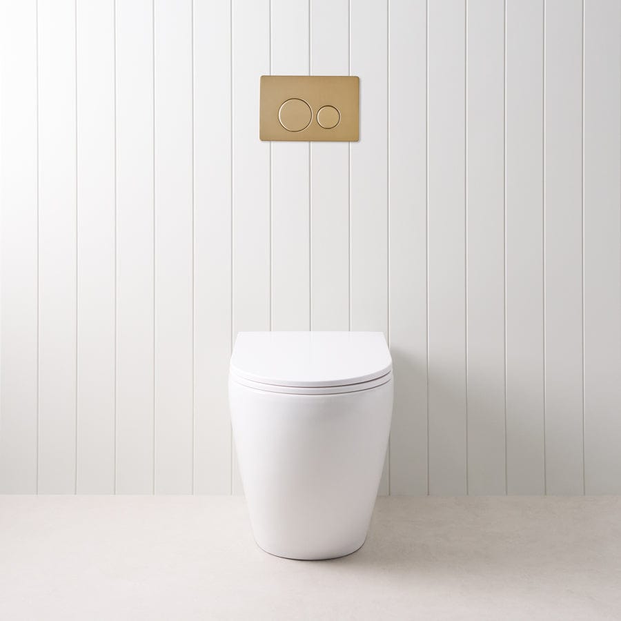 TileCloud TOILETS Curved In-Wall Toilet With Round Brushed Brass Buttons