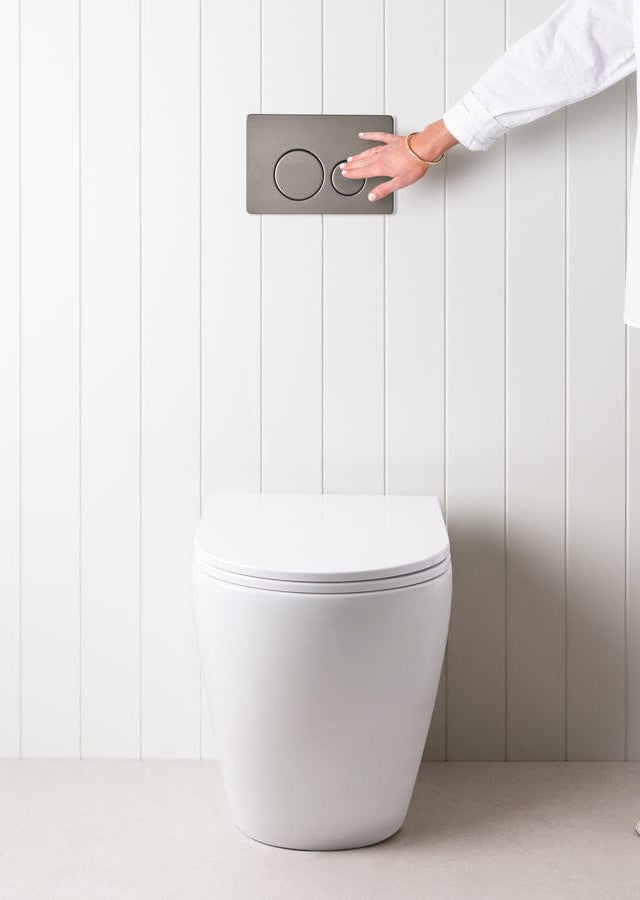 TileCloud TOILETS Curved In-Wall Toilet With Round Gunmetal Buttons