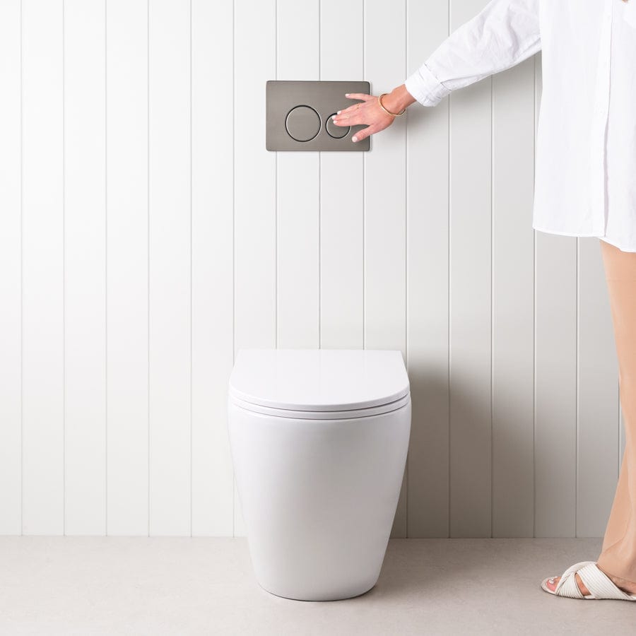 TileCloud TOILETS Curved In-Wall Toilet With Round Gunmetal Buttons