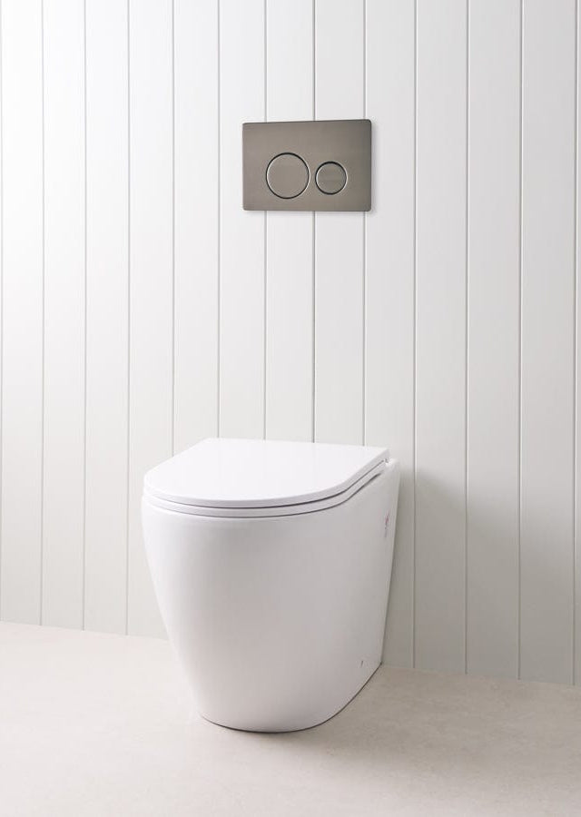 TileCloud TOILETS Curved In-Wall Toilet With Round Gunmetal Buttons