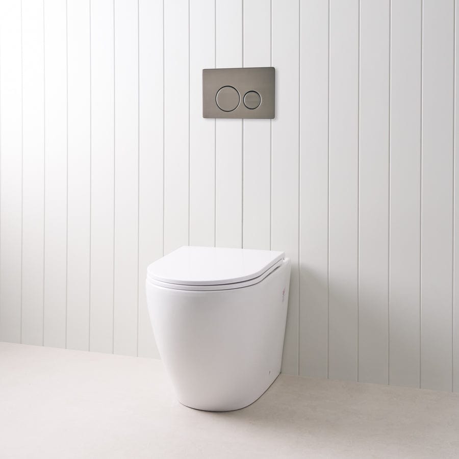 TileCloud TOILETS Curved In-Wall Toilet With Round Gunmetal Buttons