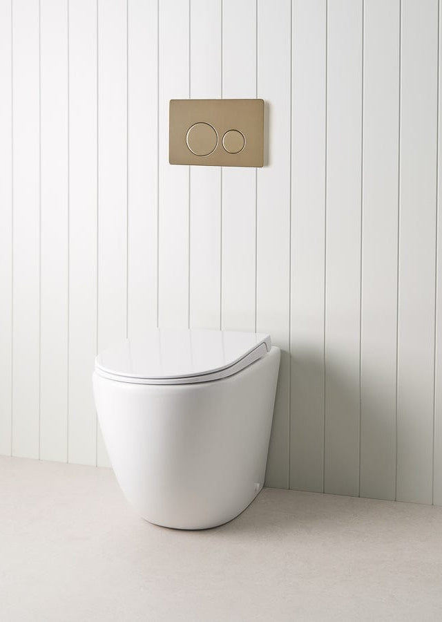 TileCloud TOILETS Curved In-Wall Toilet With Round Warm Brushed Nickel Buttons