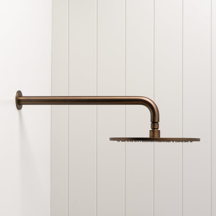 TileCloud TAPWARE Wall Shower Arm and Head Antique Brass 255mm