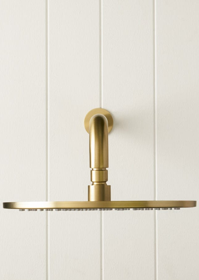 TileCloud TAPWARE Wall Shower Arm and Head Brushed Brass 255mm